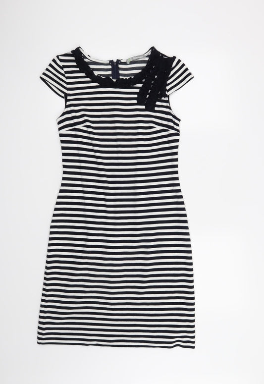M&S Womens Black Striped  A-Line  Size 8