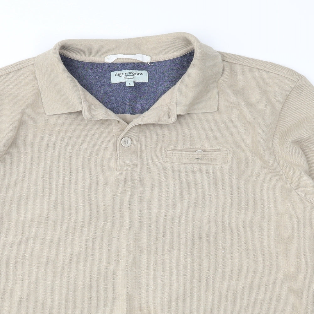 Mens UK Size L greenwoods Beige  Button-Up Long Sleeve Casual Shirt