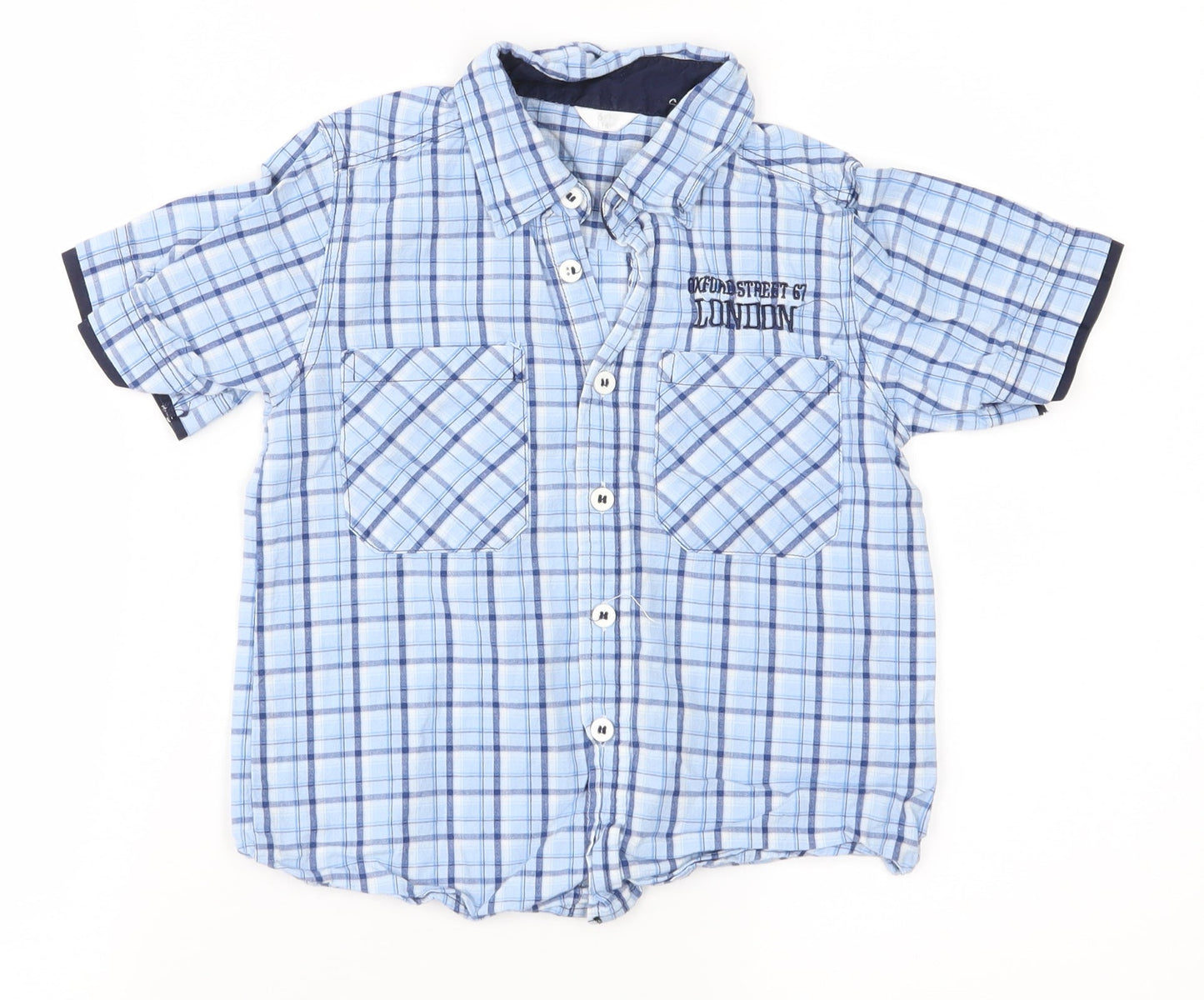 Preworn Boys Blue Plaid  Basic Button-Up Size 6 Years
