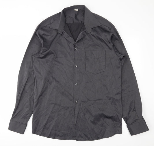 Mens UK Size L Preworn Black  Button-Up Long Sleeve Casual Shirt