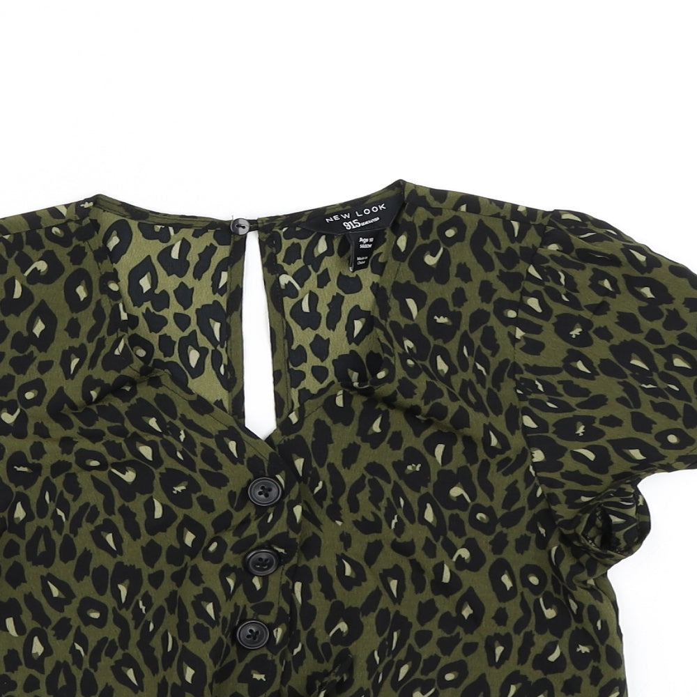 New Look Girls Green Animal Print  Basic Blouse Size 10 Years