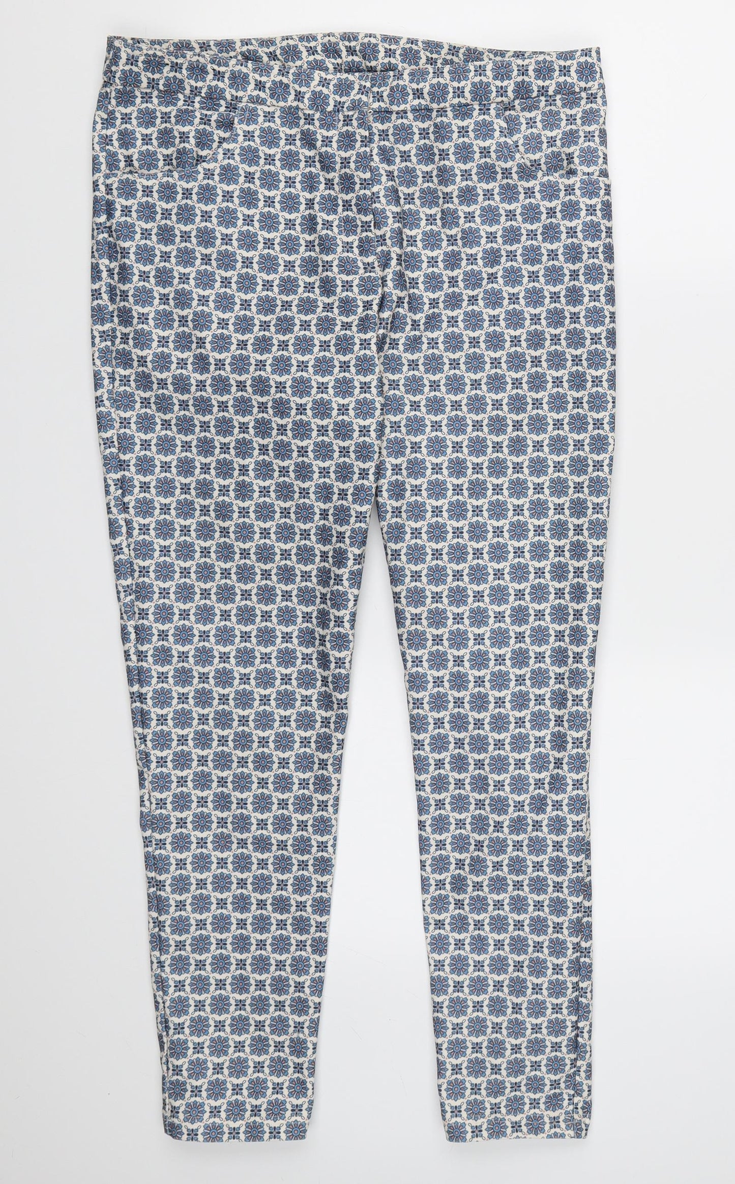 New Look Womens Blue Geometric Rayon Chino Trousers Size 12 L26 in