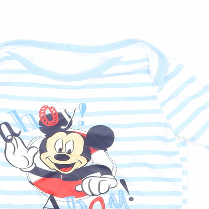 F&F Boys Blue Striped  Basic T-Shirt Size 12-18 Months  - Disney Mickey Mouse