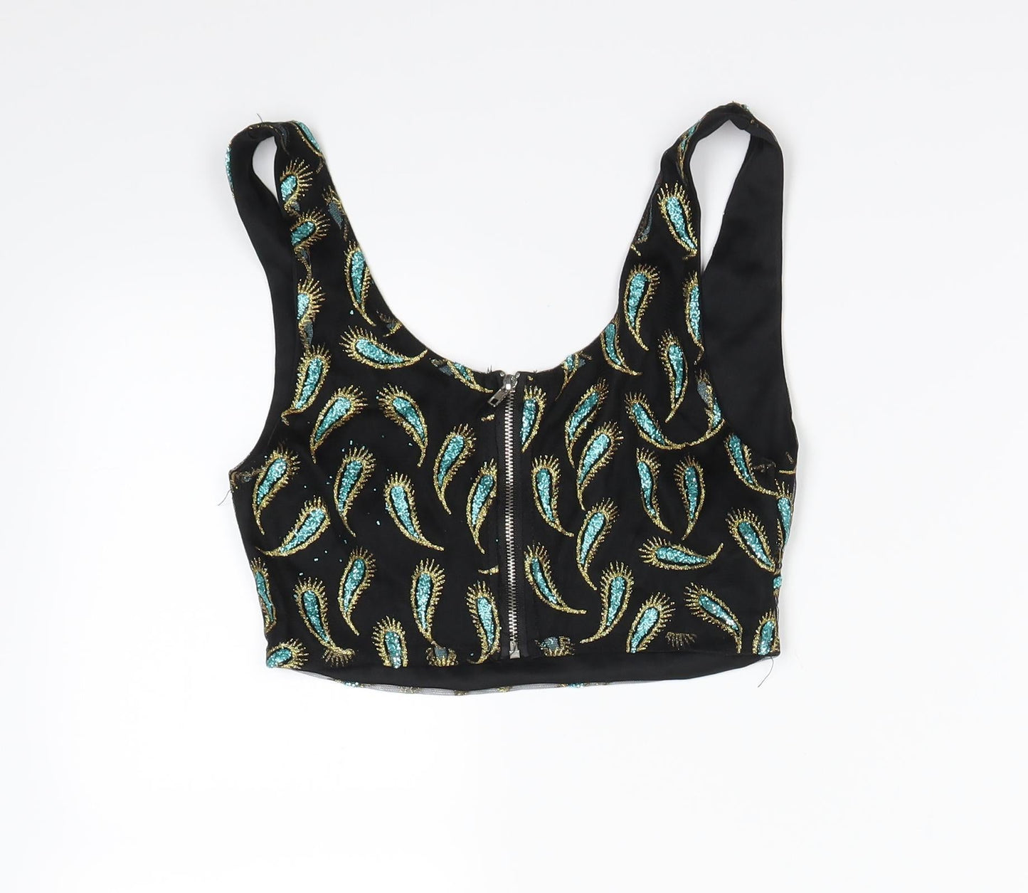 Womens UK Size S Preworn Black Cropped Tank