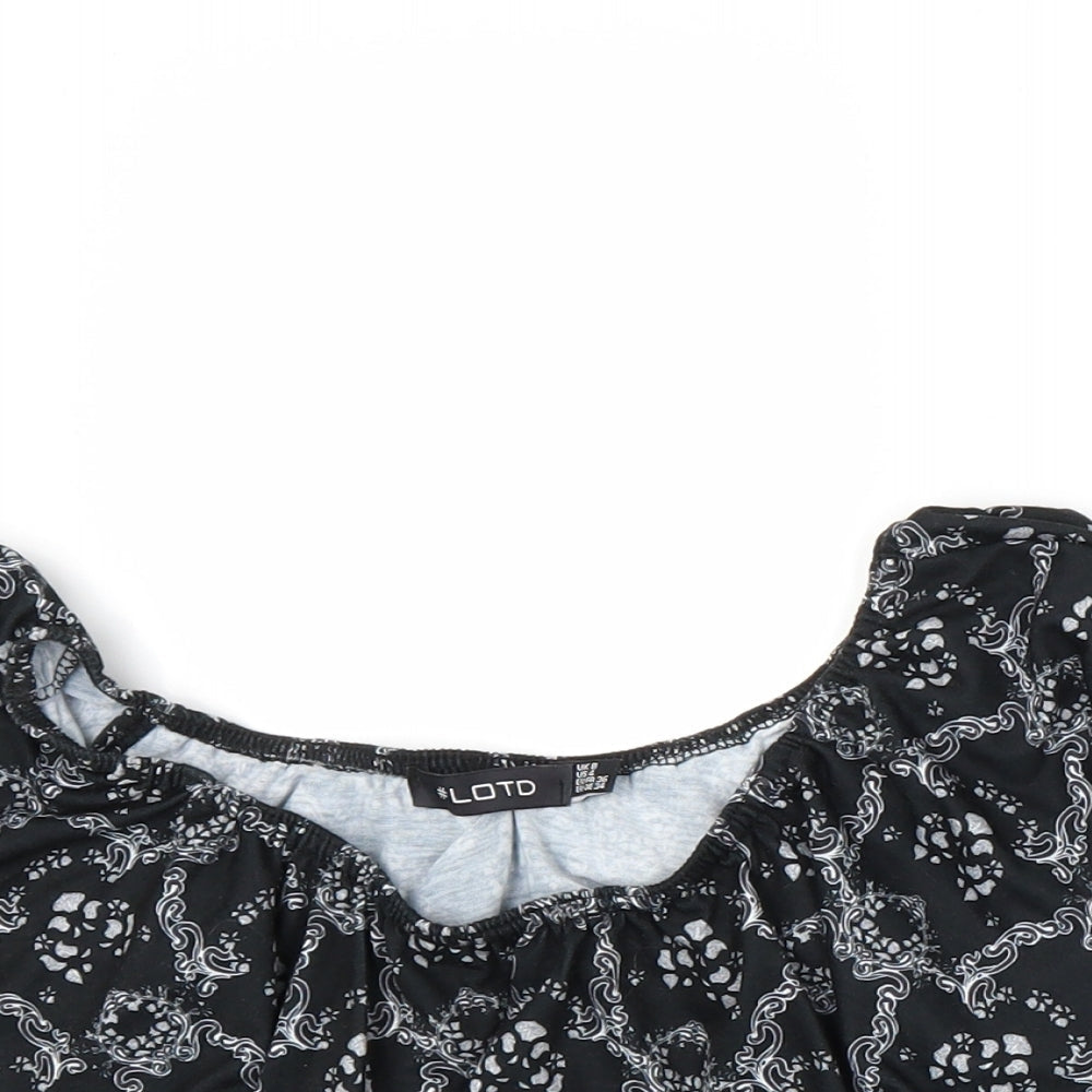#LOTD Womens Black Paisley  Cropped T-Shirt Size 8