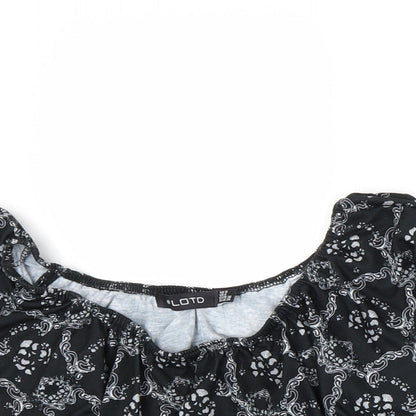 #LOTD Womens Black Paisley  Cropped T-Shirt Size 8