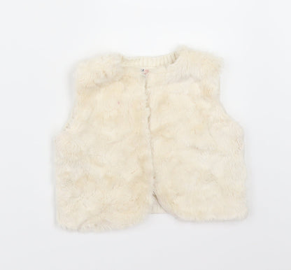 H&M Girls Ivory   Jacket Waistcoat Size 3-4 Years  - fur front