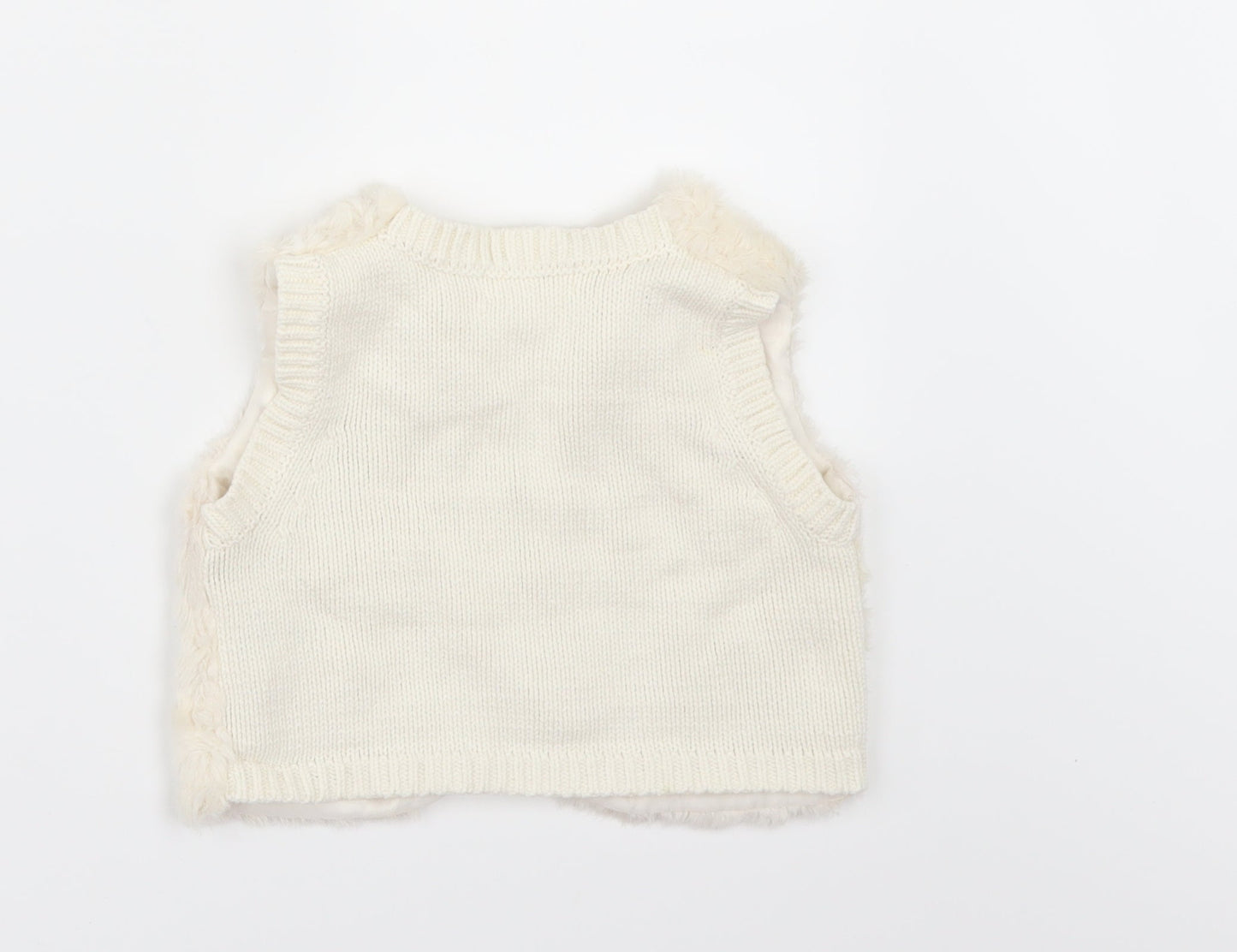 H&M Girls Ivory   Jacket Waistcoat Size 3-4 Years  - fur front