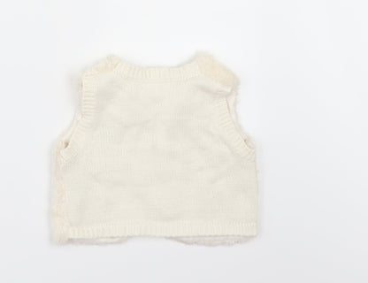 H&M Girls Ivory   Jacket Waistcoat Size 3-4 Years  - fur front