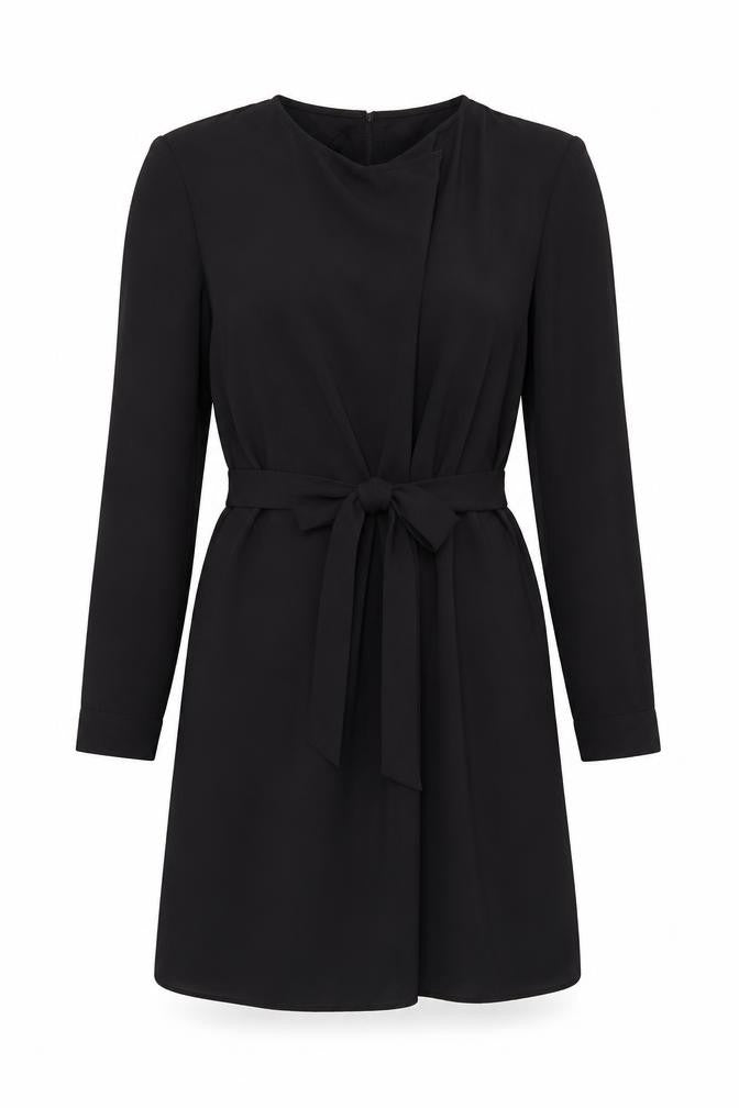 Front view of Jaqueline deYong women’s black shirt dress, size UK 4
