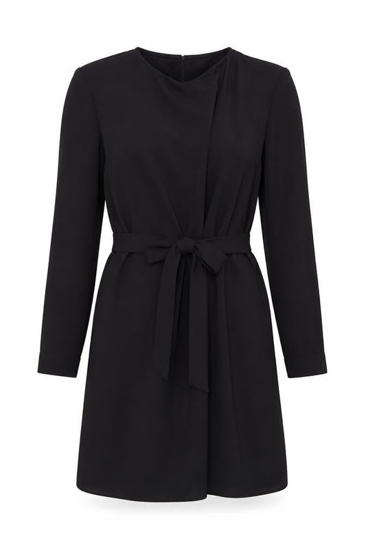 Front view of Jaqueline deYong women’s black shirt dress, size UK 4