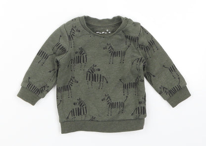 Fred & Flo Boys Green Animal Print  Basic T-Shirt Size 0-3 Months  - Zebra