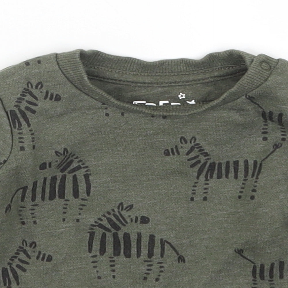 Fred & Flo Boys Green Animal Print  Basic T-Shirt Size 0-3 Months  - Zebra