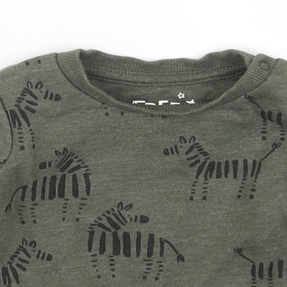 Fred & Flo Boys Green Animal Print  Basic T-Shirt Size 0-3 Months  - Zebra