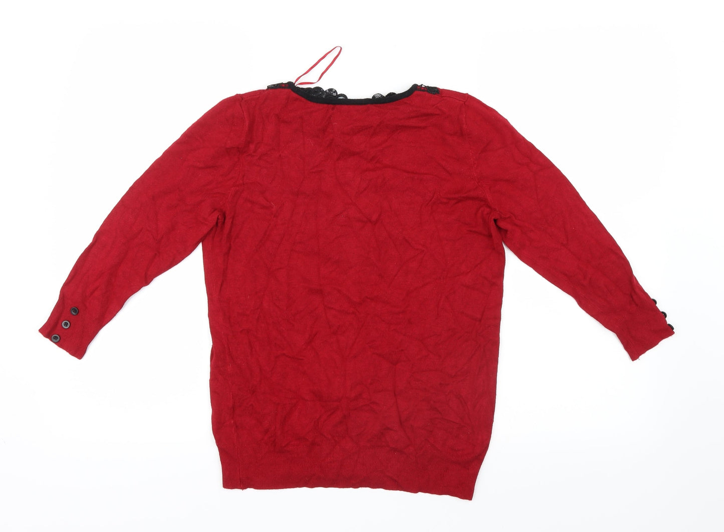 David Emanuel Womens Red  Knit Pullover Jumper Size XS  - Lace collar