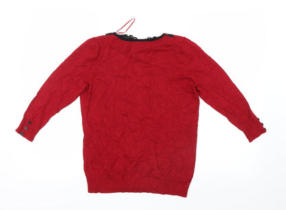 David Emanuel Womens Red  Knit Pullover Jumper Size XS  - Lace collar