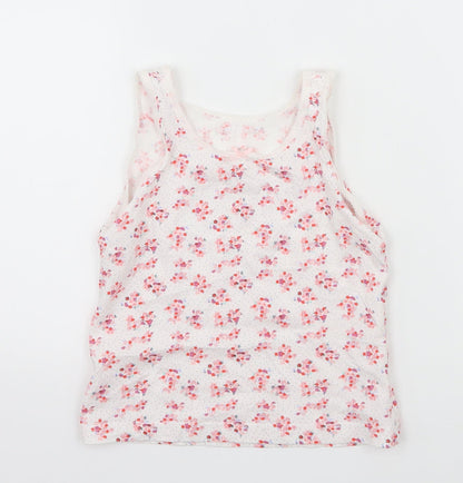 George Girls White Floral Jersey Basic Tank Size 3-4 Years