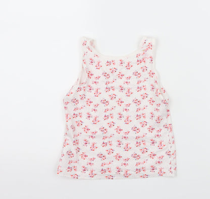 George Girls White Floral Jersey Basic Tank Size 3-4 Years