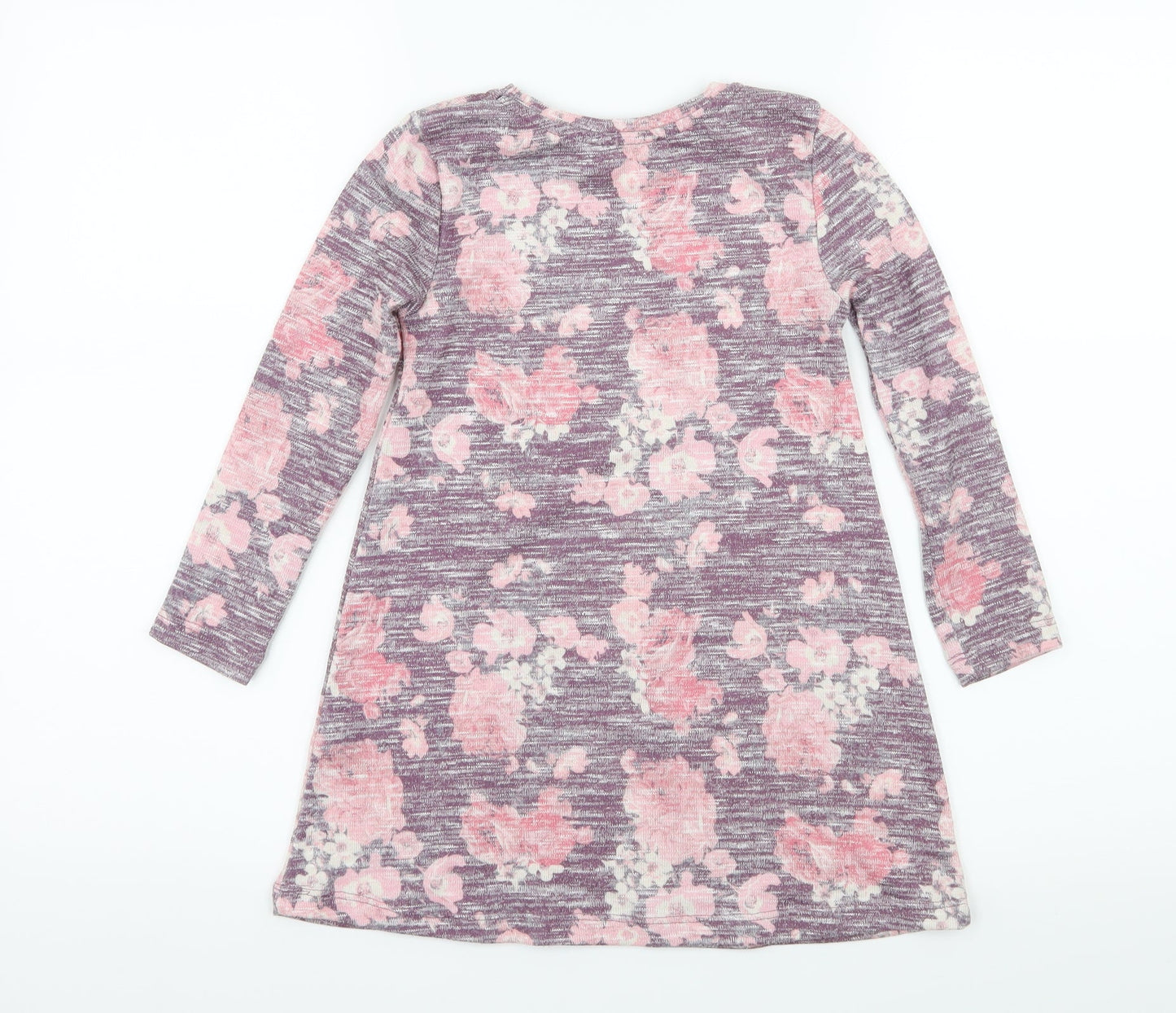 Primark Girls Purple Floral Knit T-Shirt Dress  Size 5-6 Years  - Love