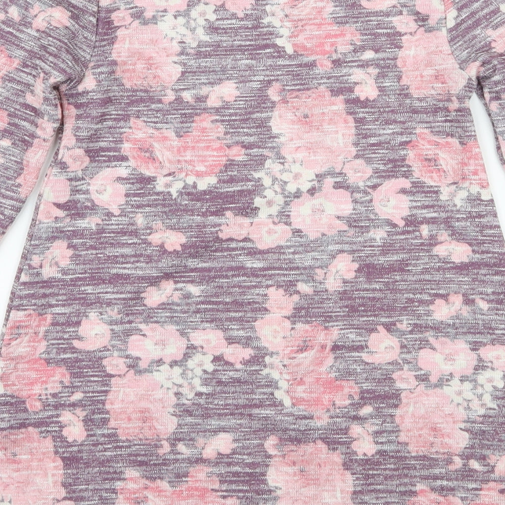 Primark Girls Purple Floral Knit T-Shirt Dress  Size 5-6 Years  - Love