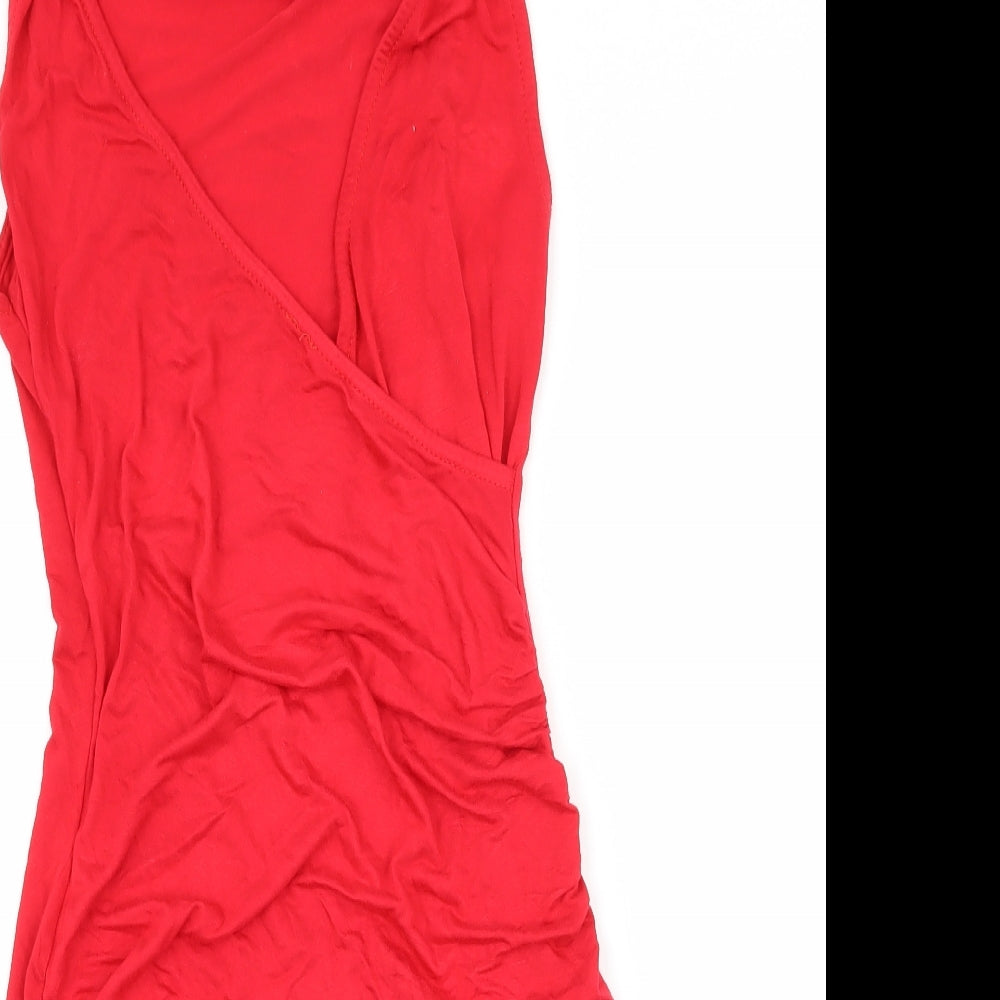 PRETTYLITTLETHING Womens Red  Jersey Bodycon  Size 4  - Cut Out Neckline