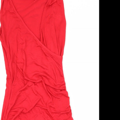 PRETTYLITTLETHING Womens Red  Jersey Bodycon  Size 4  - Cut Out Neckline