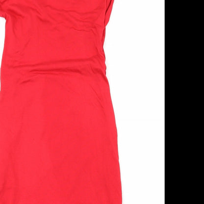 PRETTYLITTLETHING Womens Red  Jersey Bodycon  Size 4  - Cut Out Neckline