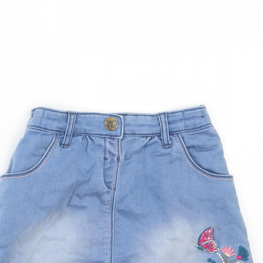 Nutmeg Girls Blue Floral Denim A-Line Skirt Size 4-5 Years