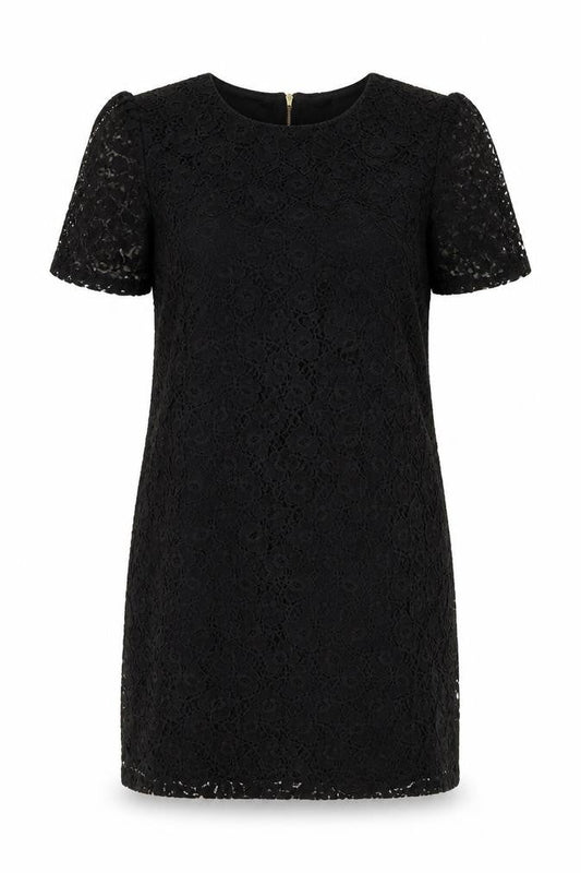 Front view of Evie women’s black lace shift, size UK 14