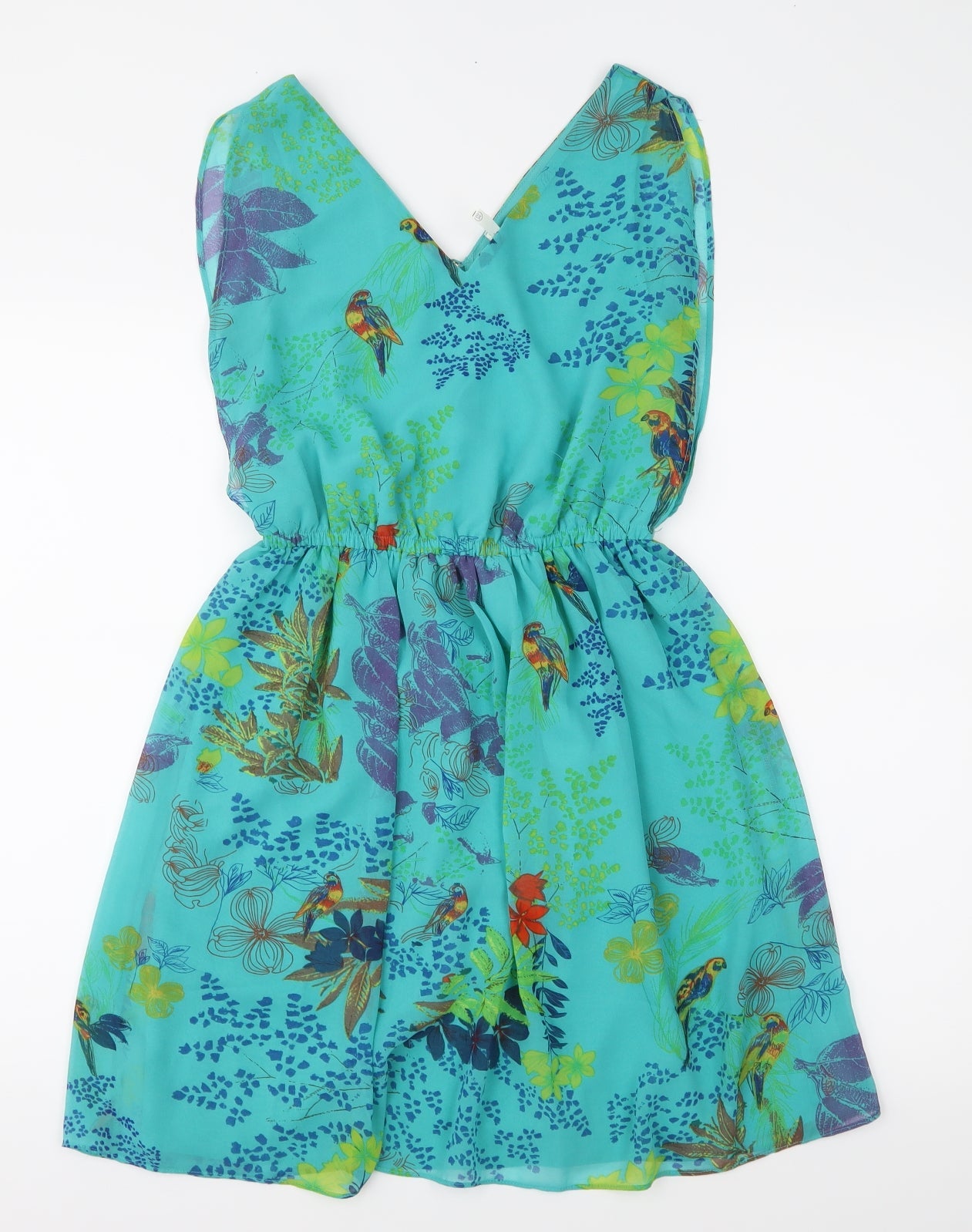 Lavand Womens Green Floral Chiffon Fit & Flare  Size XS