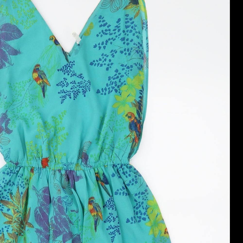 Lavand Womens Green Floral Chiffon Fit & Flare  Size XS