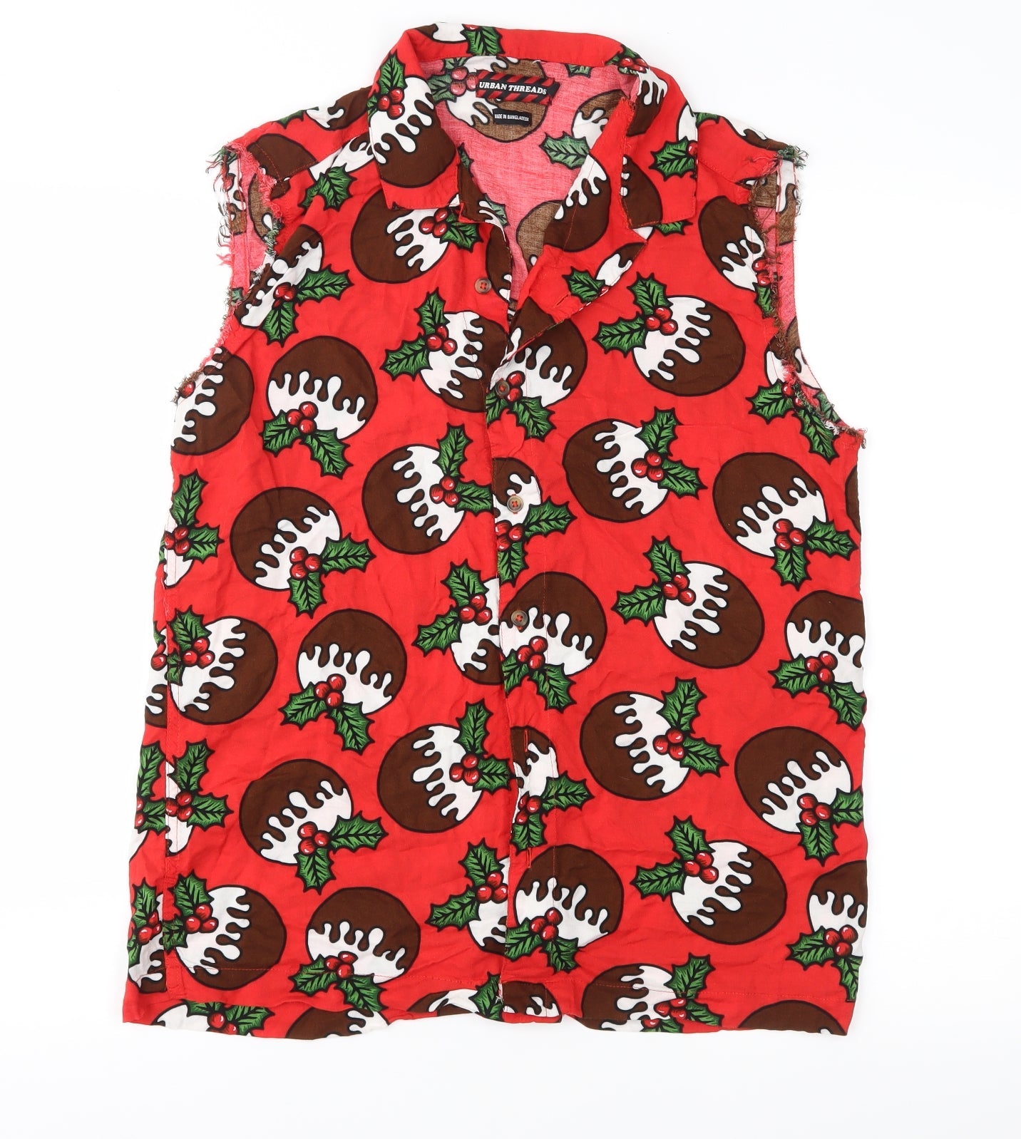 Urban Threads  Mens Red Geometric   Button-Up Size M  - Pudding