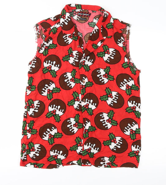 Urban Threads  Mens Red Geometric   Button-Up Size M  - Pudding