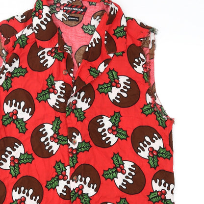 Urban Threads  Mens Red Geometric   Button-Up Size M  - Pudding