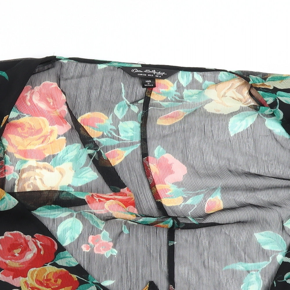 Miss Selfridge Womens Black Floral  Basic Blouse Size 6
