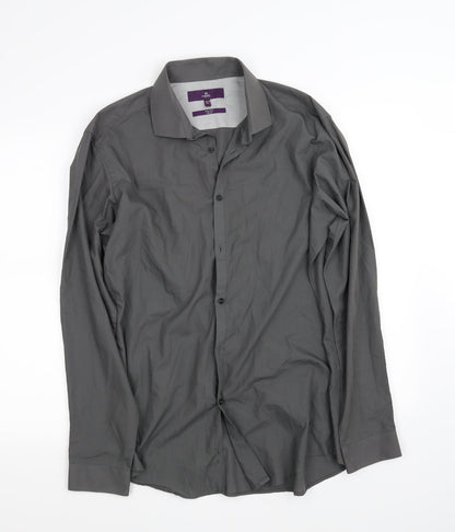 Mens UK Size 16 NEXT Grey  Button-Up Long Sleeve Casual Shirt