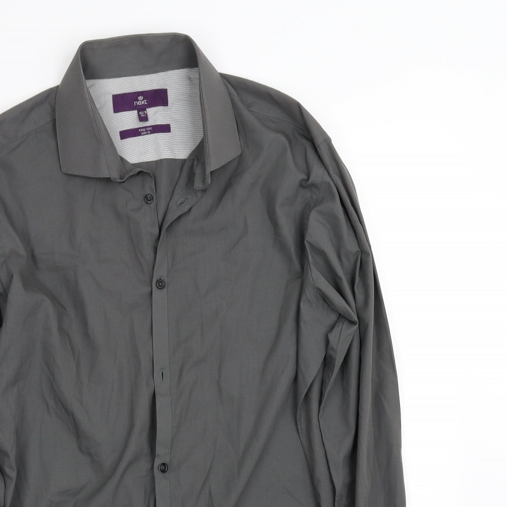 Mens UK Size 16 NEXT Grey  Button-Up Long Sleeve Casual Shirt
