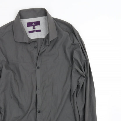 Mens UK Size 16 NEXT Grey  Button-Up Long Sleeve Casual Shirt