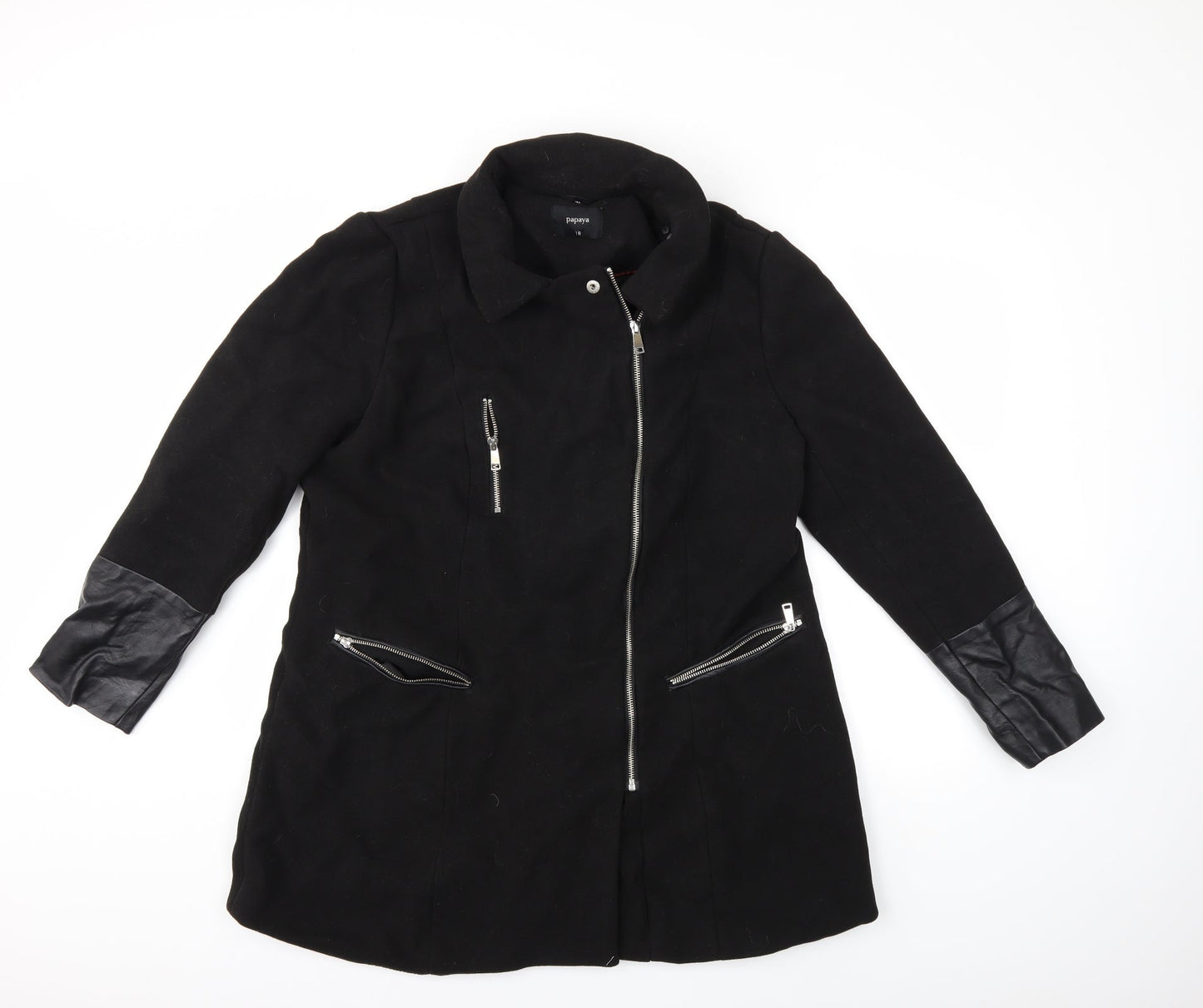 Papaya Womens Black   Overcoat Coat Size 18