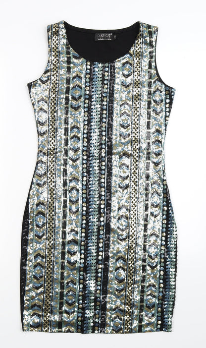 Pussycat London Womens Multicoloured Geometric  Bodycon  Size 8