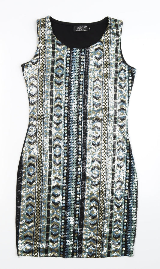 Pussycat London Womens Multicoloured Geometric  Bodycon  Size 8