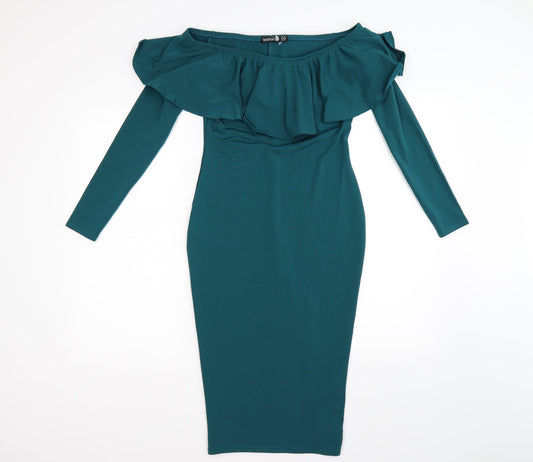 Boohoo Womens Green  Satin Bodycon  Size 12