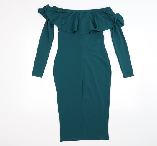 Boohoo Womens Green  Satin Bodycon  Size 12