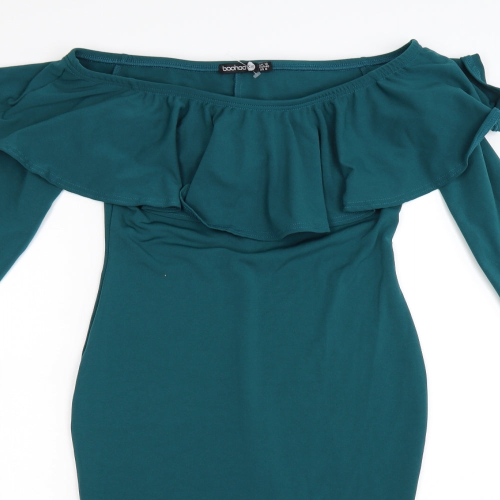 Boohoo Womens Green  Satin Bodycon  Size 12