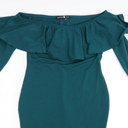 Boohoo Womens Green  Satin Bodycon  Size 12