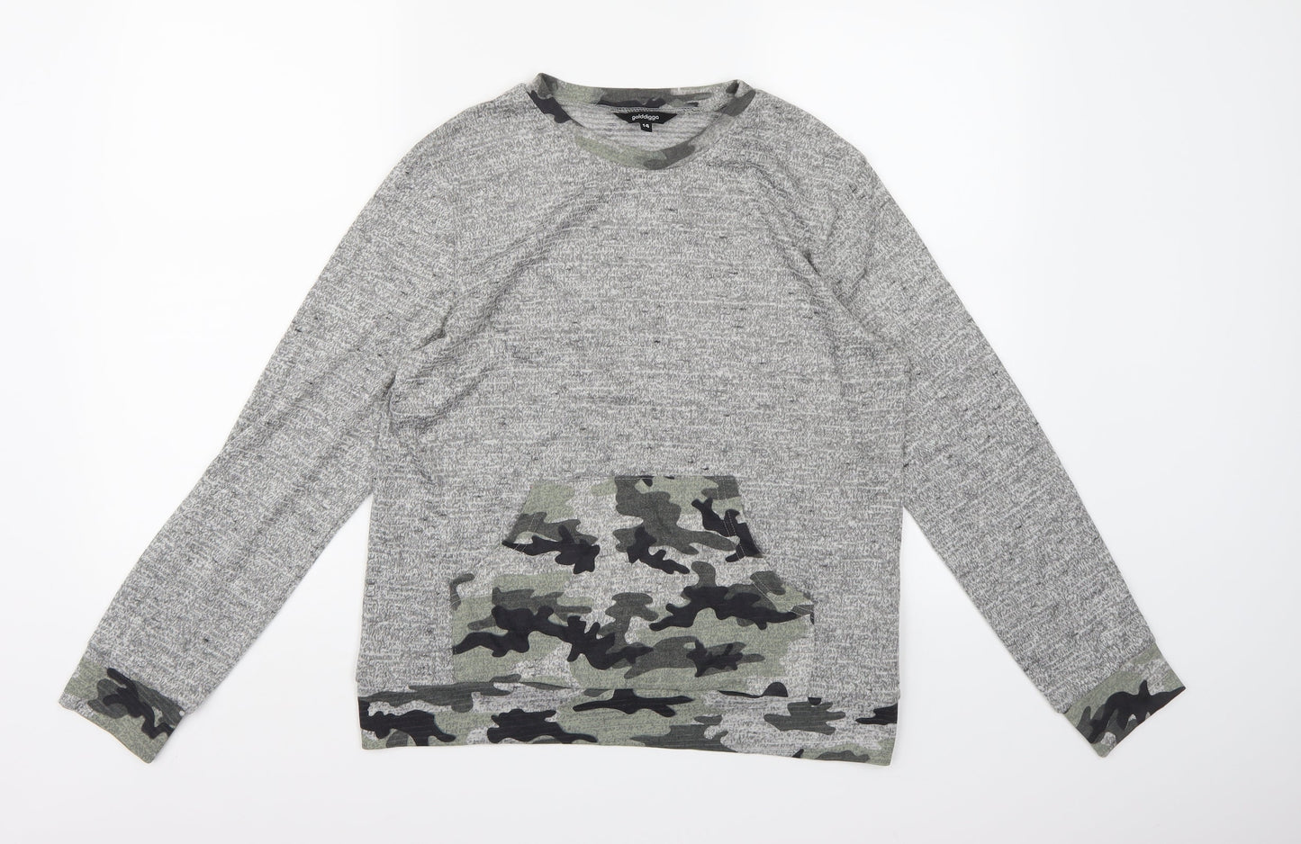 Gold Digga Womens Grey Camouflage Knit Pullover Jumper Size 14