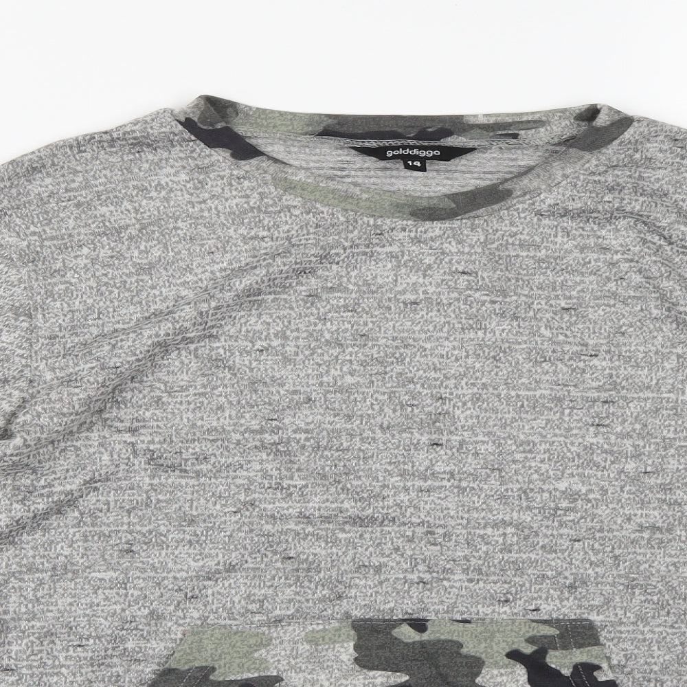 Gold Digga Womens Grey Camouflage Knit Pullover Jumper Size 14