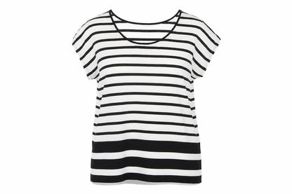 gapwhi Womens White Striped Chiffon Basic T-Shirt Size L