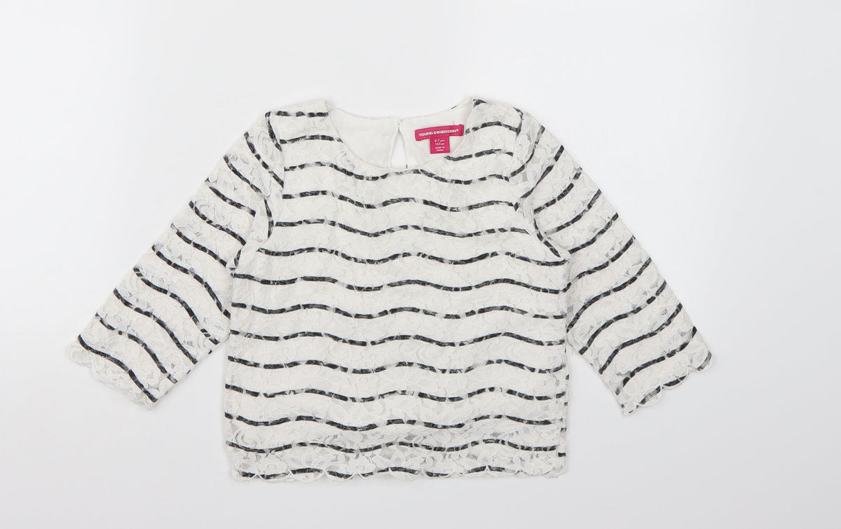 Young Dimension Girls White Striped  Basic Blouse Size 6-7 Years