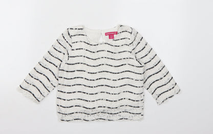 Young Dimension Girls White Striped  Basic Blouse Size 6-7 Years